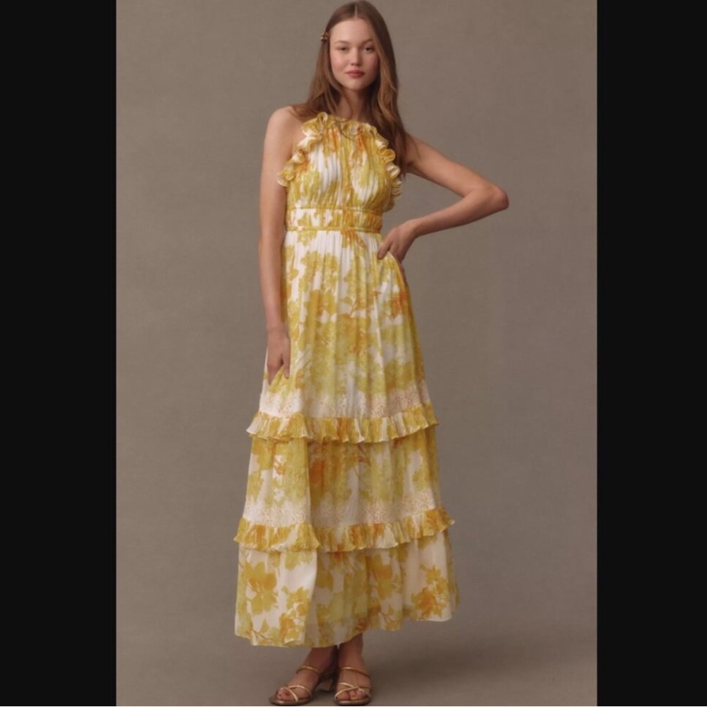 BHLDN Ava Chiffon High-Neck Ruffled Maxi Dress NWT, Sizes Large and X-Large